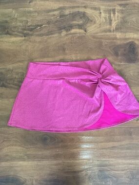 Lands' End Bright Pink Shimmery Knot-Front Mini Skirt